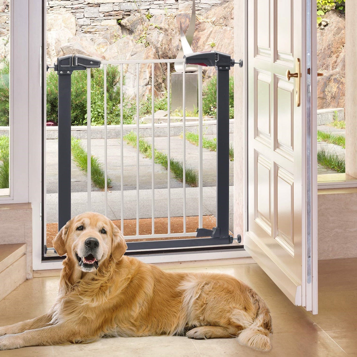 Sturdy Safe Gate with 4 Pressured Adjustment Bolts Dog Indoor Gate,Stair Gate for Pets, 29In to 34In Wide 32In Height