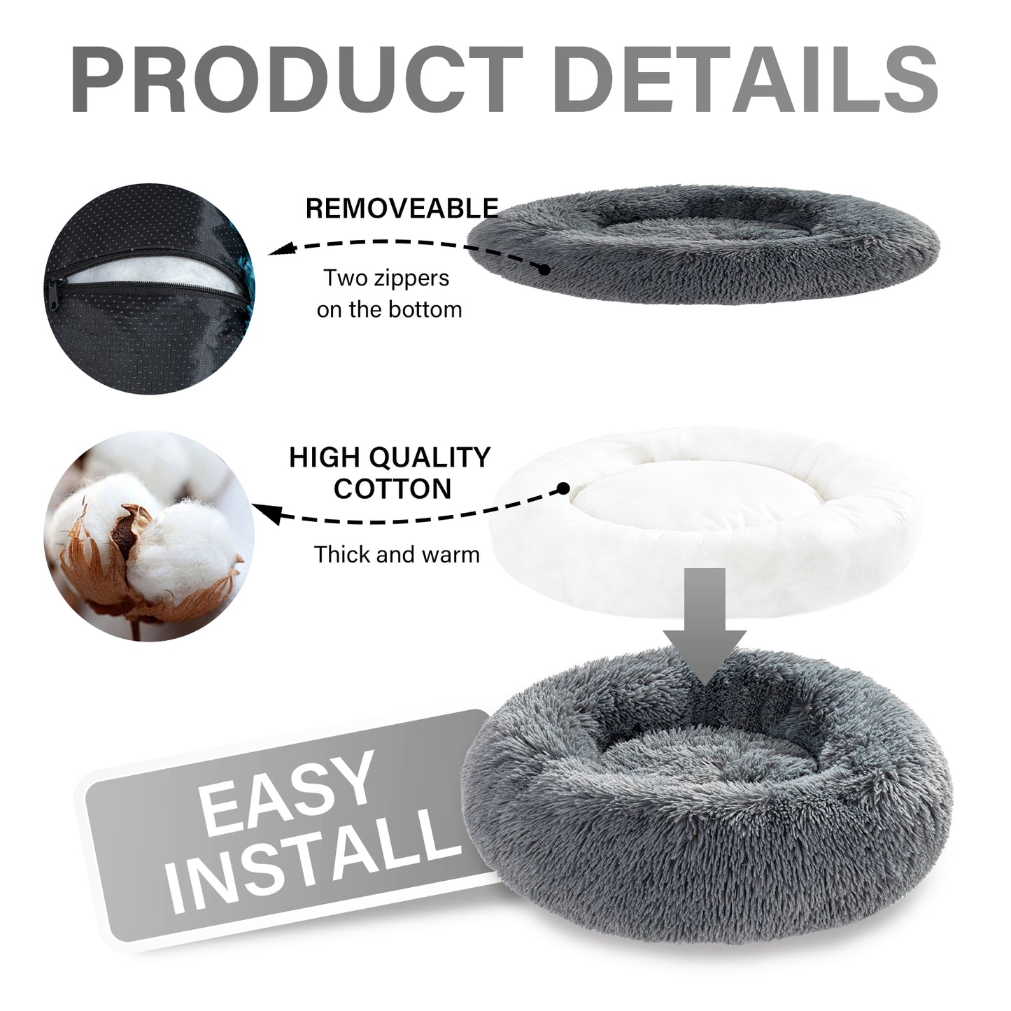 Donut Mand Dog Accessories for Large Dogs Cat'S House Plush Pet Bed for Dog XXL round Mat for Small Medium Animal Calming 40Cm-120Cm