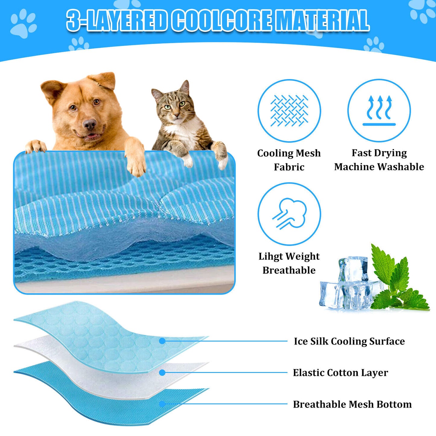 Pet Cooling Mat Cool Pad Cushion Dog Cat Puppy Blanket for Summer Sleeping Bed Dog Cooling Bed Pet Cooling Mat